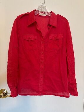 Tory Burch Red Roll Tab 100% Cotton Button Down!